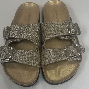 Cynthia Rowley Womens Size 9M Sandals Gold Glitter Buckle Straps Preowned